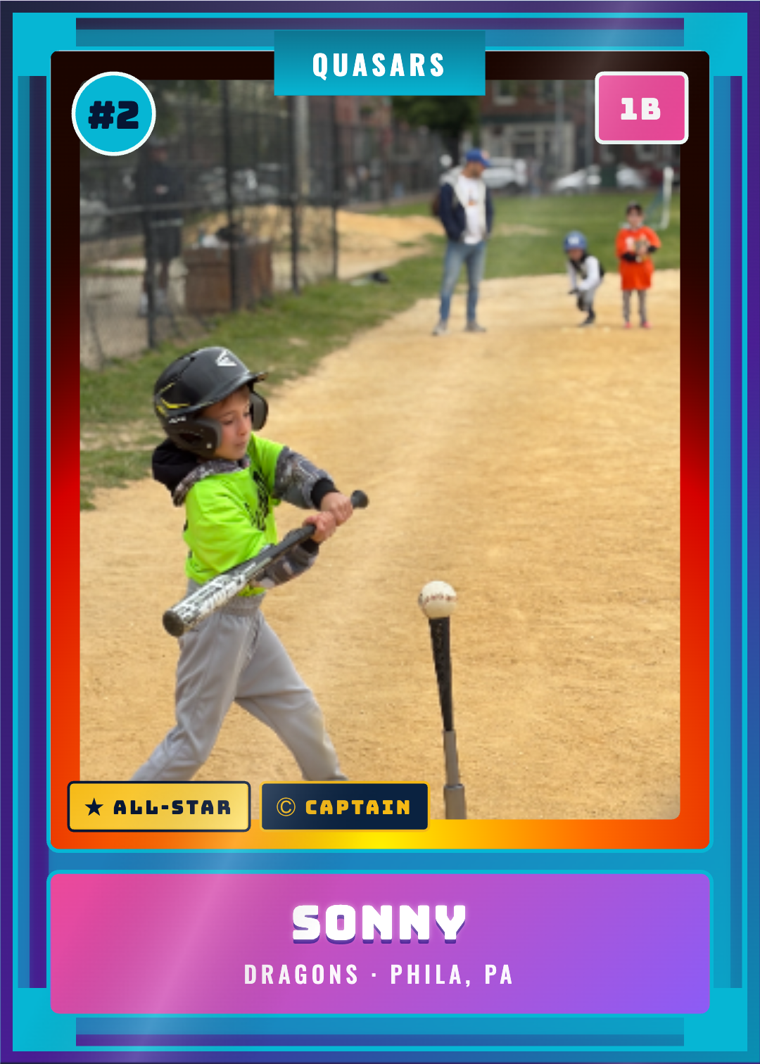 Sonny Fiebach Quasars #2 first base All-Star — front of LittleMajors baseball card example