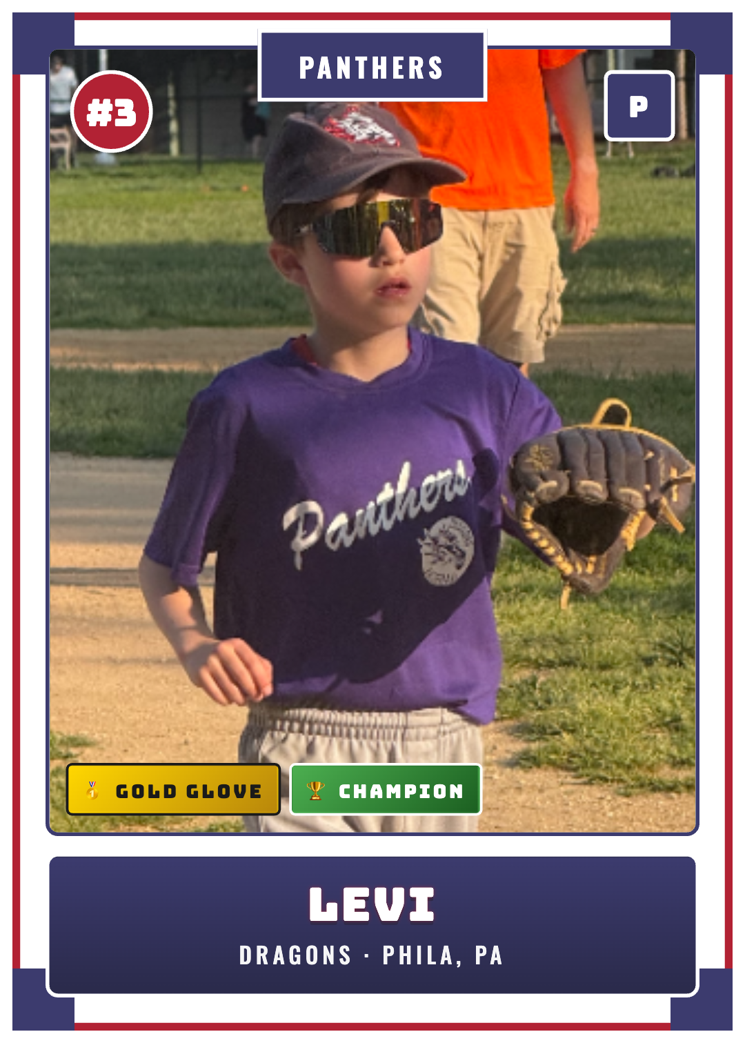 Levi Fiebach Panthers #3 pitcher — front of LittleMajors baseball card example
